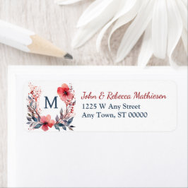 Red Poppy Wreath Blauwgroen Monogram Retouradres Etiket