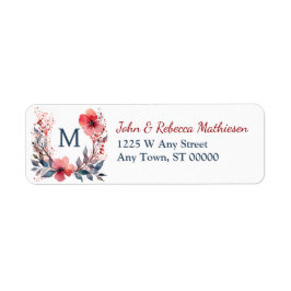 Red Poppy Wreath Blauwgroen Monogram Retouradres Etiket