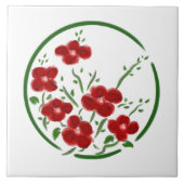 Red Posey Circle Decorative Tegel Tegeltje (Voorkant)