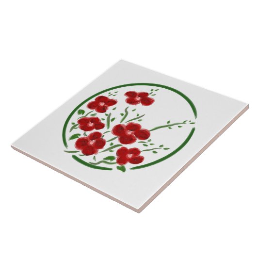 Red Posey Circle Decorative Tegel Tegeltje (Zijkant)