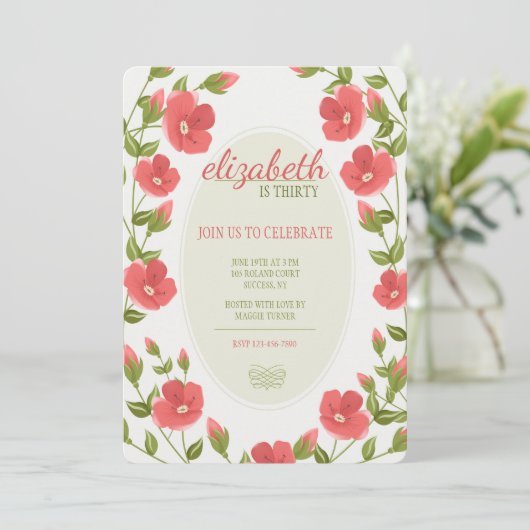 Red Posies Uitnodiging (Staand voorkant)