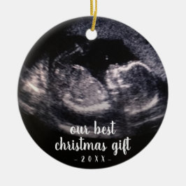 Red Pregnancy onthullen Ultrasound met kerstmis Keramisch Ornament