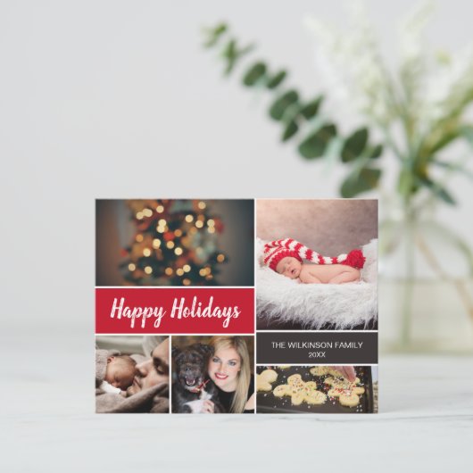 Red Prettige feestdagen Photo Collage Kerstmis (Staand voorkant)