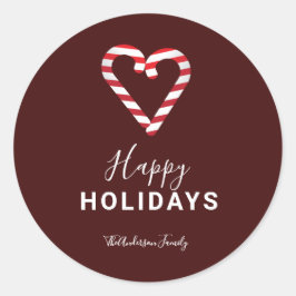 Red Prettige feestdagen Simple Candy Cane kerst Ronde Sticker