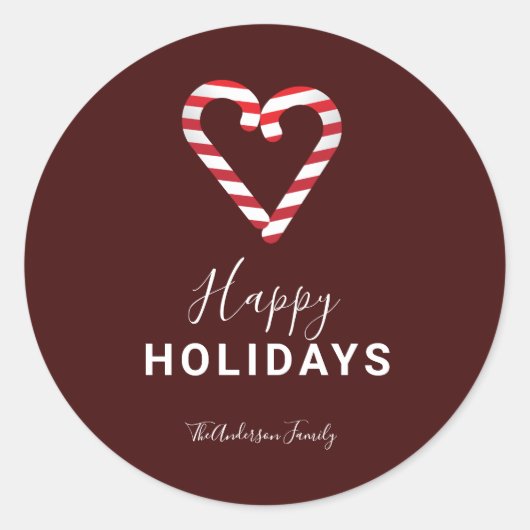 Red Prettige feestdagen Simple Candy Cane kerst Ronde Sticker (Voorkant)
