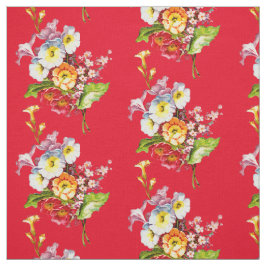 Red Primrose Bouquet  Spring Floral Pattern Stof