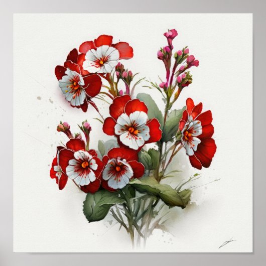 Red Primrose Flowers Art Print Poster (Voorkant)
