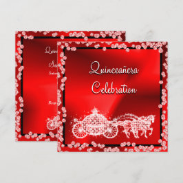 Red Princess Coach & Paarden Quinceañera Kaart