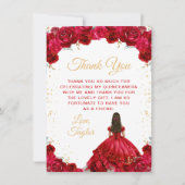 Red Princess Floral Quinceañera Bedankkaart (Voorkant)