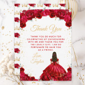 Red Princess Floral Quinceañera Bedankkaart