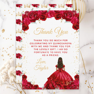 Red Princess Floral Quinceañera Bedankkaart