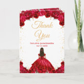Red Princess Floral Quinceañera Bedankkaart (Voorkant)