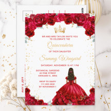 Red Princess Floral Quinceañera