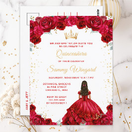 Red Princess Floral Quinceañera Briefkaart