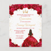 Red Princess Floral Quinceañera Briefkaart (Voorkant)