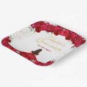 Red Princess Floral Quinceañera Papieren Bordje (Gebogen)