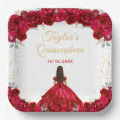 Red Princess Floral Quinceañera Papieren Bordje (Voorkant)