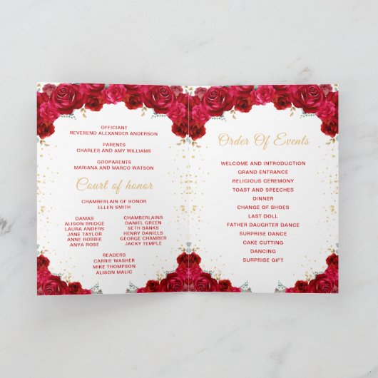 Red Princess Floral Quinceañera Programma (Binnen)