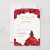 Red Princess Floral Quinceañera RSVP Kaartje (Voorkant)