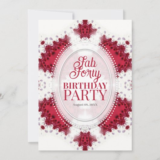 Red Princess Fractal Lace Fab Forty Birthday  Kaart (Voorkant)