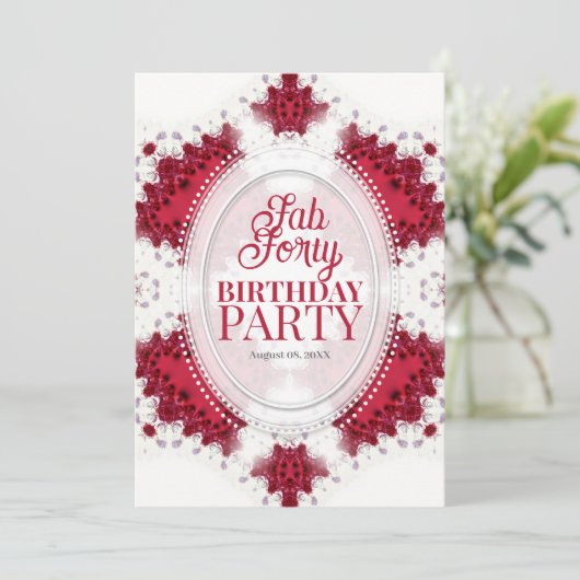 Red Princess Fractal Lace Fab Forty Birthday  Kaart (Staand voorkant)