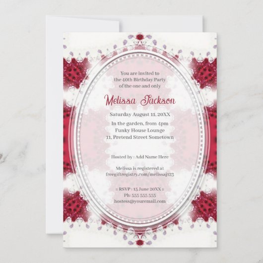 Red Princess Fractal Lace Fab Forty Birthday  Kaart (Achterkant)