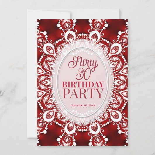 Red Princess Fractal Lace Flirty 30 Birthday Party Kaart (Voorkant)