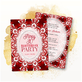 Red Princess Fractal Lace Flirty 30 Birthday Party Kaart