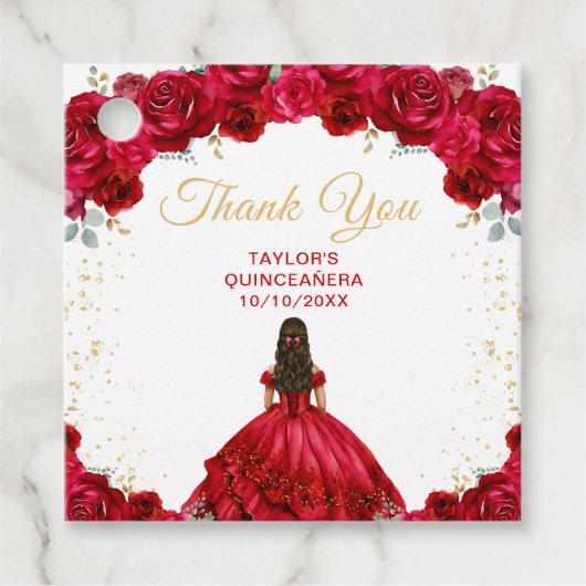 Red Princess Quinceañera Dank je wel Bedankjes Labels (Voorkant)