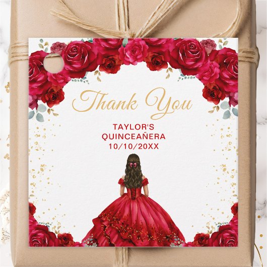 Red Princess Quinceañera Dank je wel Bedankjes Labels