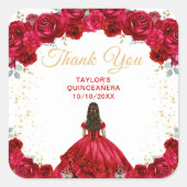 Red Princess Quinceañera Dank je wel Vierkante Sticker (Voorkant)