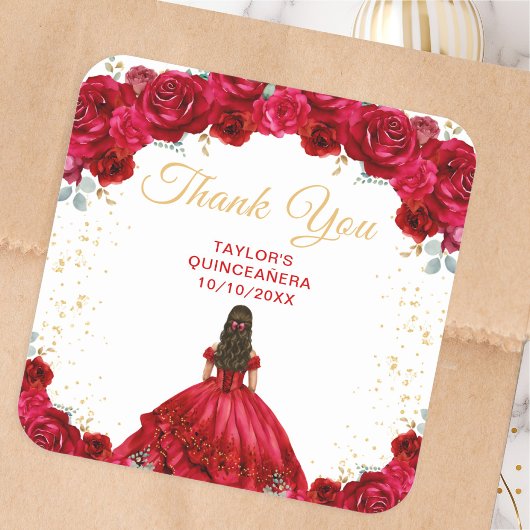 Red Princess Quinceañera Dank je wel Vierkante Sticker