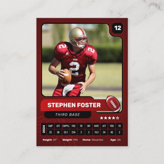 Red Pro American Football Player Trading Kaart Contactkaartje (Voorkant)