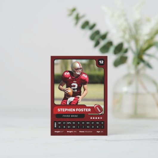Red Pro American Football Player Trading Kaart Contactkaartje (Staand voorkant)
