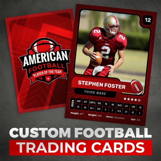 Red Pro American Football Player Trading Kaart Contactkaartje