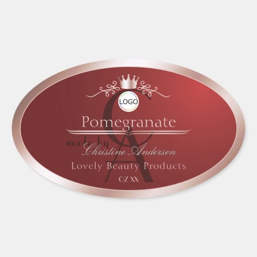 Red Product Label Rose Gold Frame Logo Monogram (Voorkant)