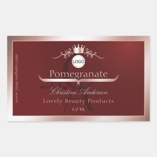 Red Product Label Rose Gold Frame Logo Monogram (Voorkant)