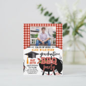 Red Pset Afstuderen BBQ Party Photo Invitation Briefkaart (Staand voorkant)