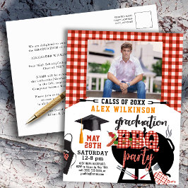 Red Pset Afstuderen BBQ Party Photo Invitation Briefkaart