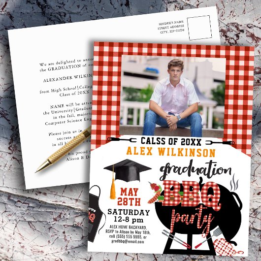 Red Pset Afstuderen BBQ Party Photo Invitation Briefkaart