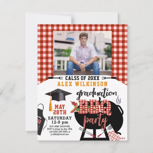 Red Pset Afstuderen BBQ Party Photo Invitation Kaart (Voorkant)