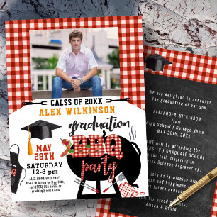 Red Pset Afstuderen BBQ Party Photo Invitation Kaart