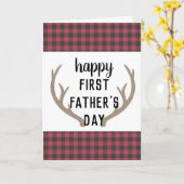 Red Pset Antlers Rustige Fijne Eerste Vaderdag Kaart (Gele Bloem)
