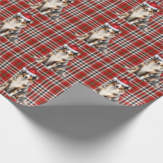Red Pset Australian Shepherd Dog Kerstmis Cadeaupapier (Hoek)