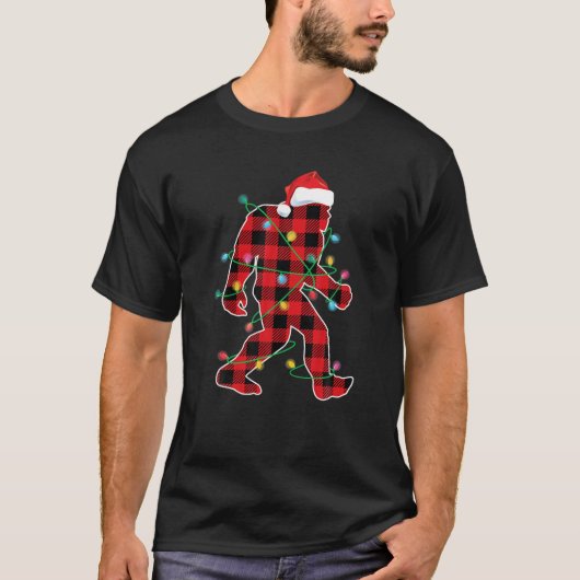 Red Pset Bigfoot kerstlampjes Sasquatch Santa T-shirt (Voorkant)