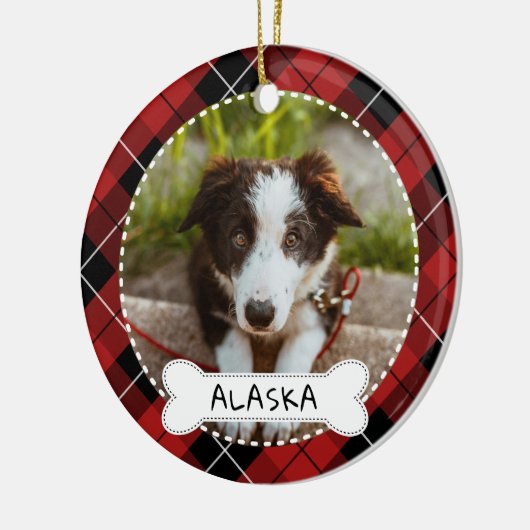 Red Pset Bone Dog Foto & Name Keramisch Ornament (Links)