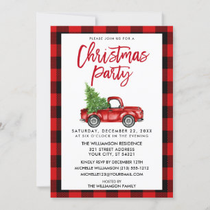 Red Pset Brush Script Truck Kerstparty Kaart
