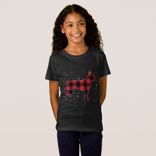 Red Pset Buffalo Boston Terrier Kerstpyjama T-shirt (Voorkant volledig)