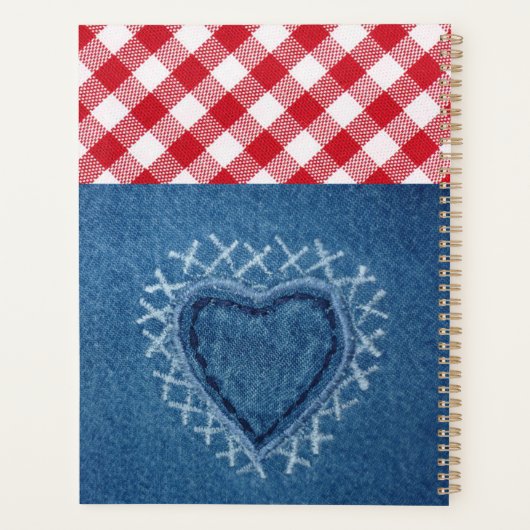 Red Pset Buffalo Check Denim Heart Monogram Planner (Achterkant)