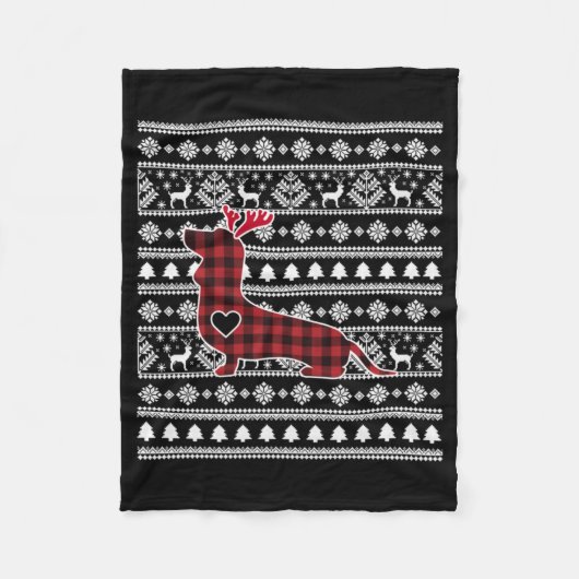 Red Pset Buffalo Dachshund Dog Kerstmis Fleece Deken (Voorkant)